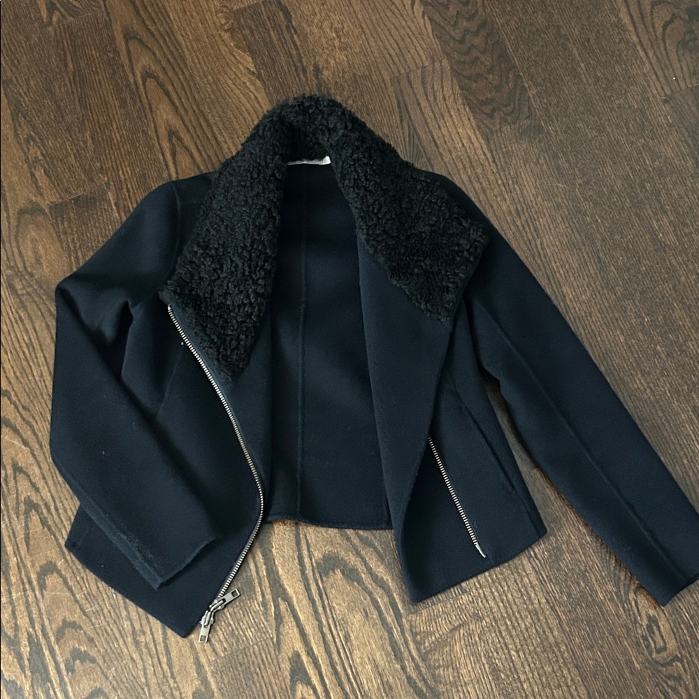 Vince Midnight Teddy Jacket with Textured Collar